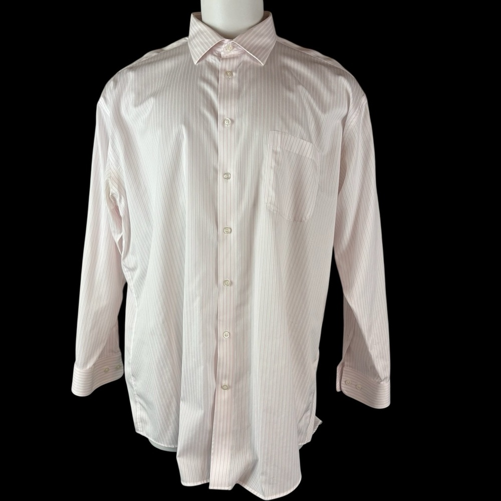 Jos A Bank Reserve Mens Dress Shirt 18.5 Pink Pinstripes Egyptian Cotton (876)